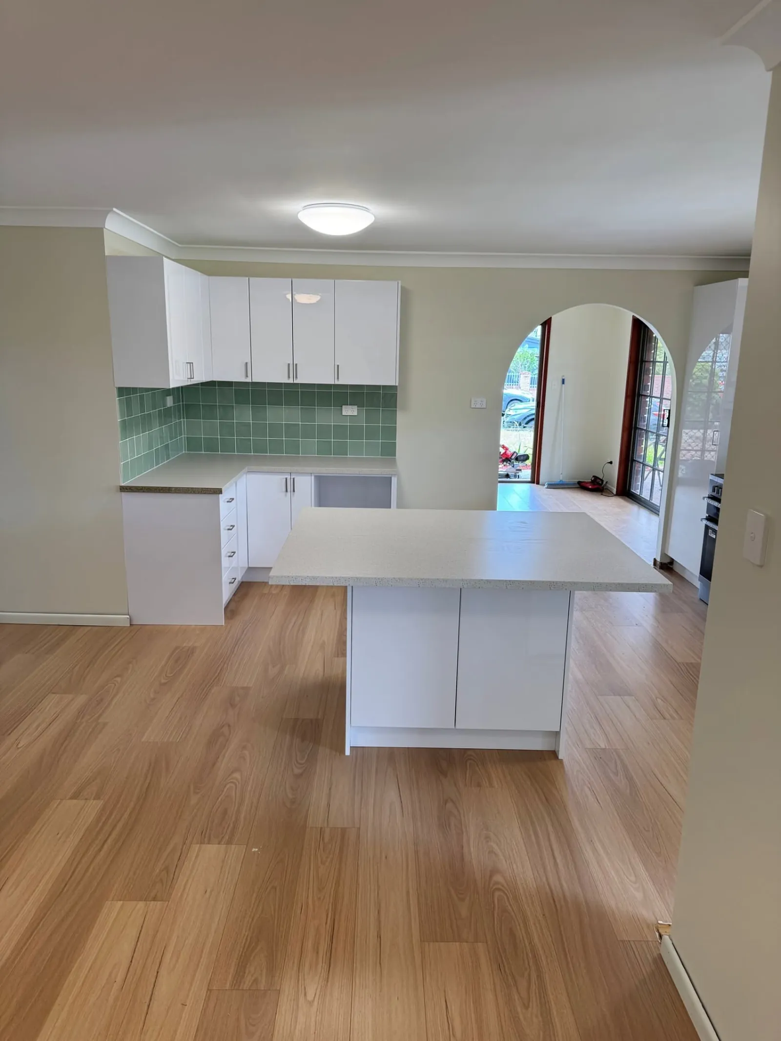 Kitchen island and new cabinetry in a renovated Carindale home